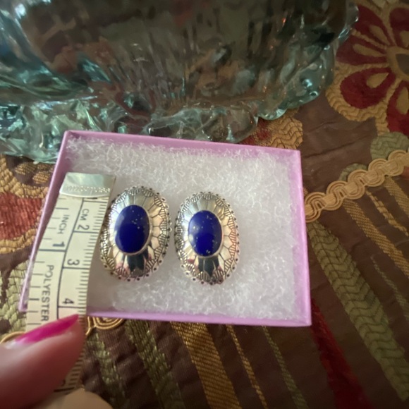 Sterling silver and lapis stud earrings. - Picture 3 of 4